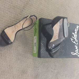 Sam Edelman black ankle strap heeled sandals